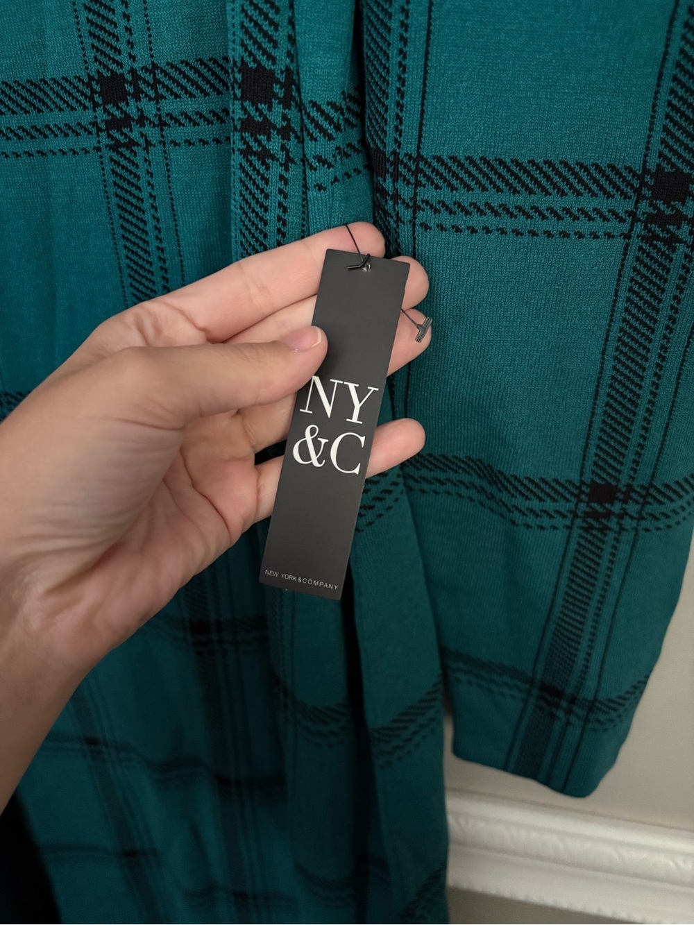 NWT New York & Company Teal Black Plaid Bodycon Midi Dress XL - Picture 4 of 13